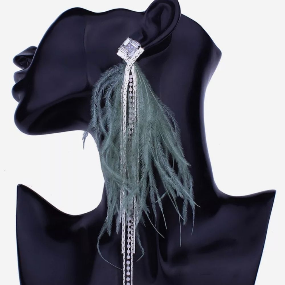 NWOT Feather & Rhinestone Earrings